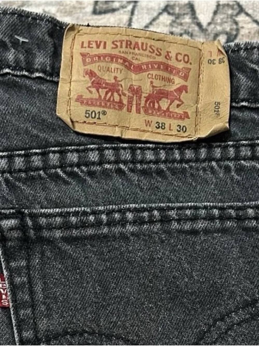 Vintage Levis 501 Jeans Size 38x30 Button Fly Faded Black Gray Made In Mexico